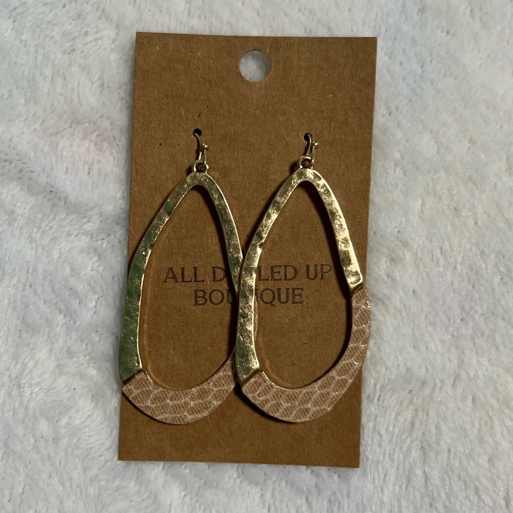 Boutique  - Gold Hammered with Faux Leather Earrings